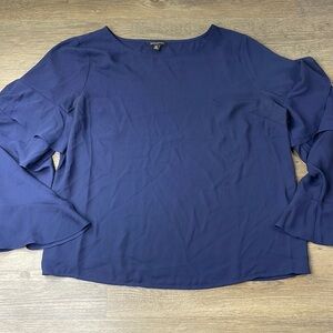 Banana Republic Factory Women’s Navy Blue Long Sleeve Ruffle Blouse, size XL